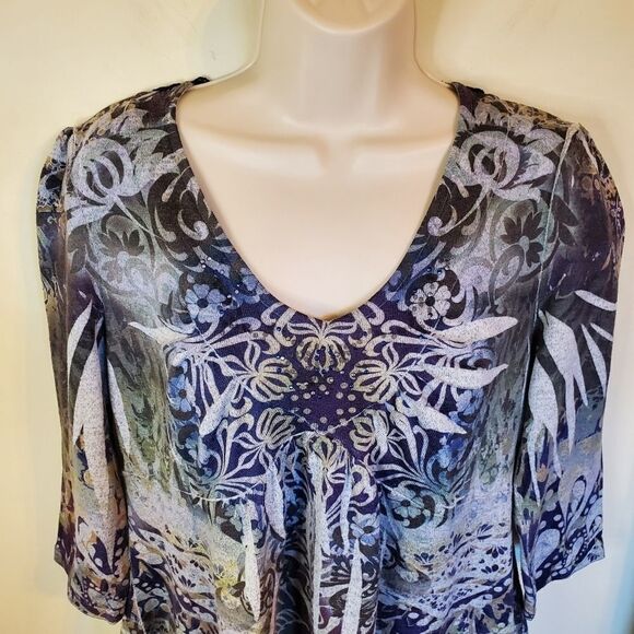3/4th Sleeve Multicolored V Neck - Picture 2 of 10